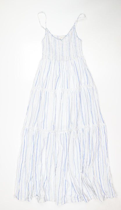 Per Una Women Blue White Stripe Size 8 Maxi Fit & Flare Sundress