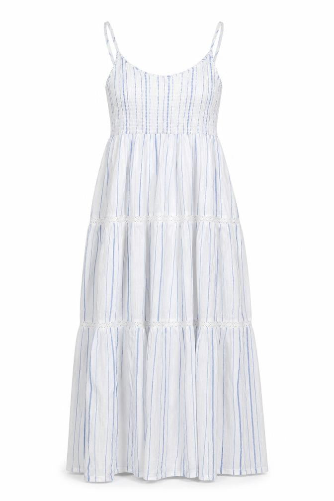 Per Una Women Blue White Stripe Size 8 Maxi Fit & Flare Sundress