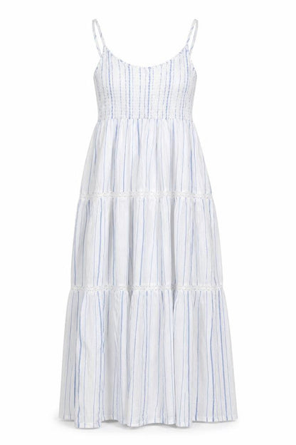 Per Una Women Blue White Stripe Size 8 Maxi Fit & Flare Sundress