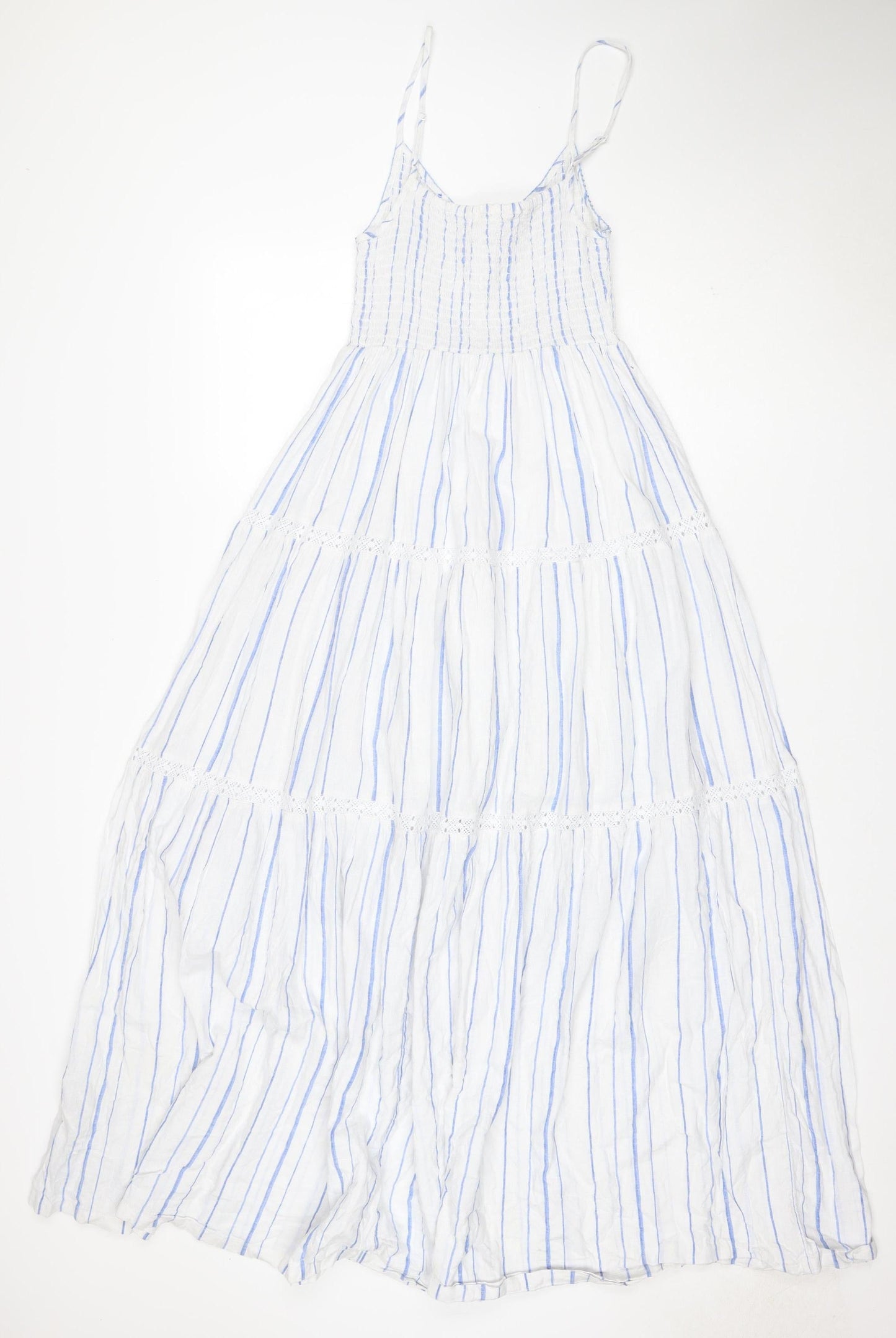 Per Una Women Blue White Stripe Size 8 Maxi Fit & Flare Sundress
