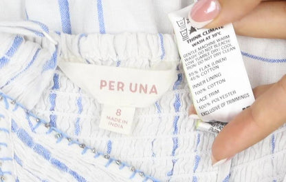 Per Una Women Blue White Stripe Size 8 Maxi Fit & Flare Sundress