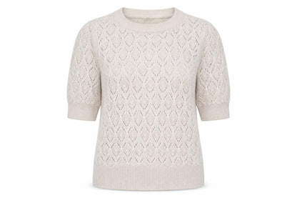 FatFace Women Ivory Alpaca Blend Open-Knit Short Sleeve Pullover UK 8