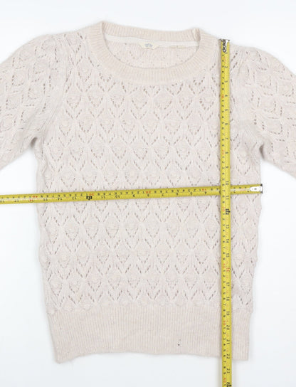 Fat Face Women Ivory Alpaca Blend Open-Knit Short Sleeve Pullover UK 8