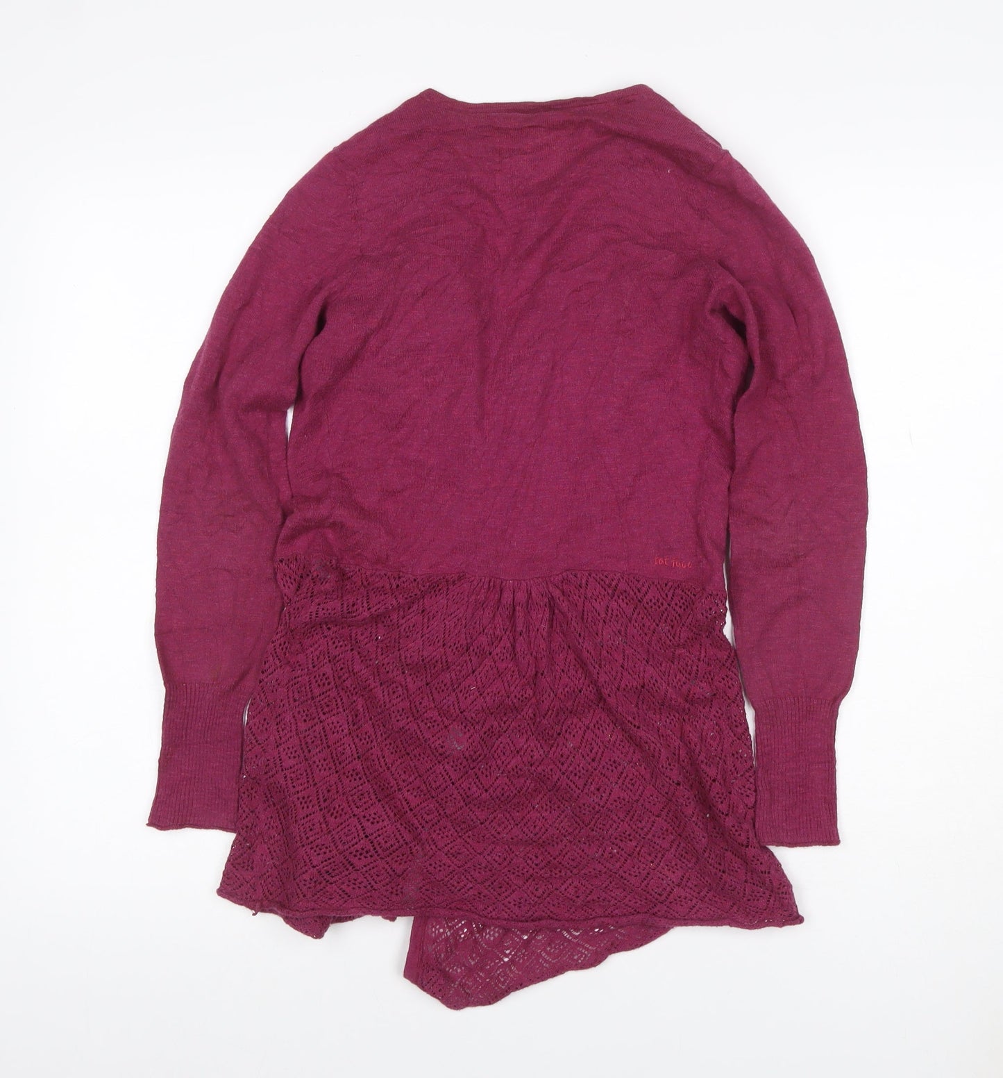 Fat Face Women Purple Open Knit Waterfall Cardigan Size 8 Long Sleeve