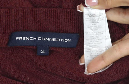 French Connection Women Red XL Crew Neck Pocket Pullover Jumper
