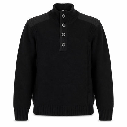 Burton Mens Black L Cable Knit High Neck Henley Jumper