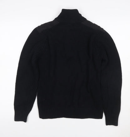 Burton Mens Black L Cable Knit High Neck Henley Jumper