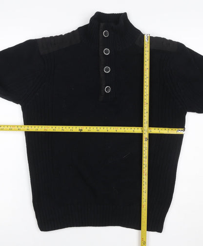 Burton Mens Black L Cable Knit High Neck Henley Jumper
