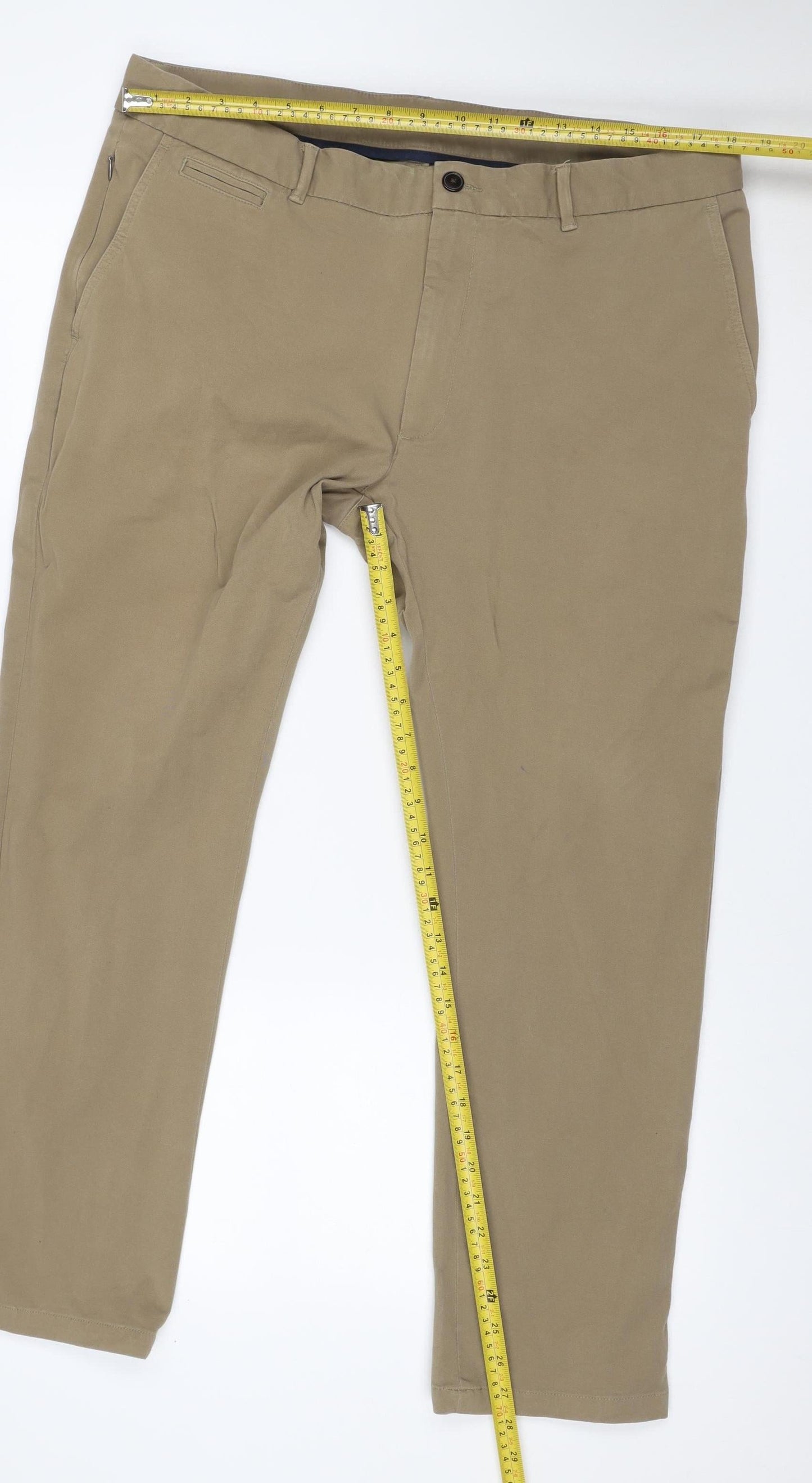 Marks & Spencer Men Beige 38W 29L Slim Ultimate Chino Trousers