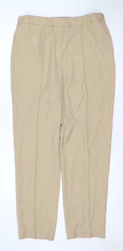 Marks & Spencer Women Beige UK 18 Long Wide Leg Elastic Waist Trousers