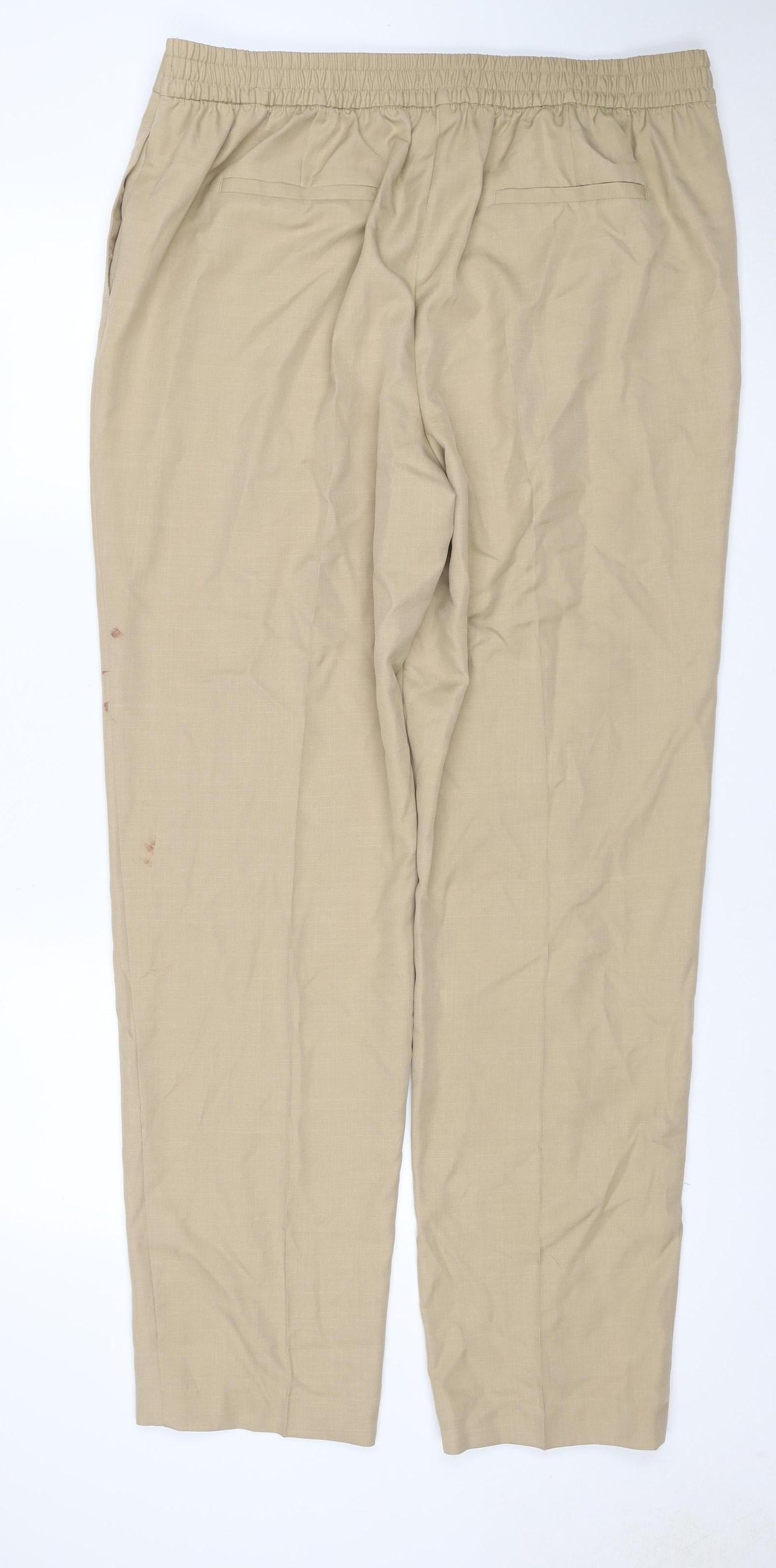 Marks & Spencer Women Beige UK 18 Long Wide Leg Elastic Waist Trousers