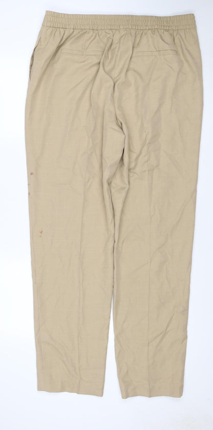 Marks & Spencer Women Beige UK 18 Long Wide Leg Elastic Waist Trousers