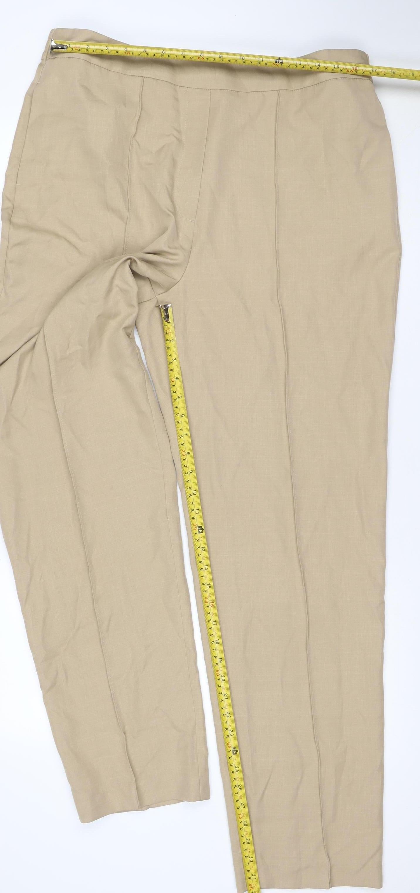 Marks & Spencer Women Beige UK 18 Long Wide Leg Elastic Waist Trousers