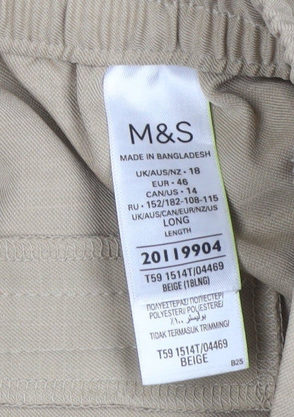 Marks & Spencer Women Beige UK 18 Long Wide Leg Elastic Waist Trousers