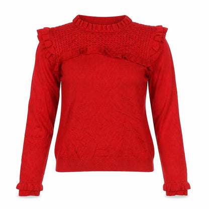 Marks & Spencer Womens Red Size 12 Ruffle Open-Knit Long Sleeve Jumper