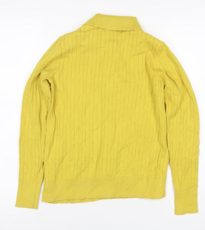 Marks & Spencer Women Yellow S Rib Knit Collared Button Cardigan