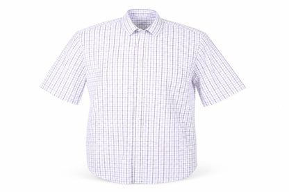 M&S Men White Purple Check Shirt 17 Regular Fit Short Sleeve