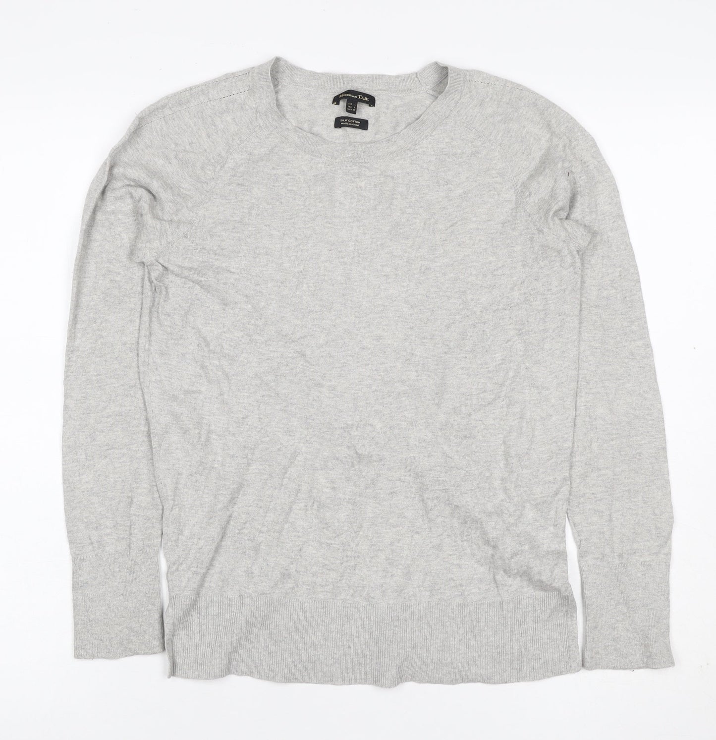 Massimo Dutti Women Grey Silk Cotton Crew Neck Pullover Jumper L