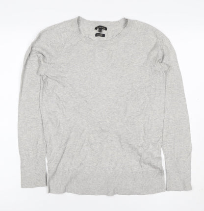 Massimo Dutti Women Grey Silk Cotton Crew Neck Pullover Jumper L