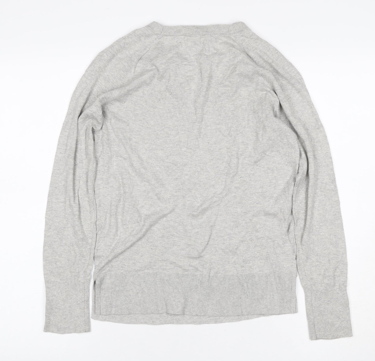 Massimo Dutti Women Grey Silk Cotton Crew Neck Pullover Jumper L