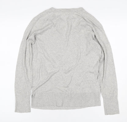 Massimo Dutti Women Grey Silk Cotton Crew Neck Pullover Jumper L