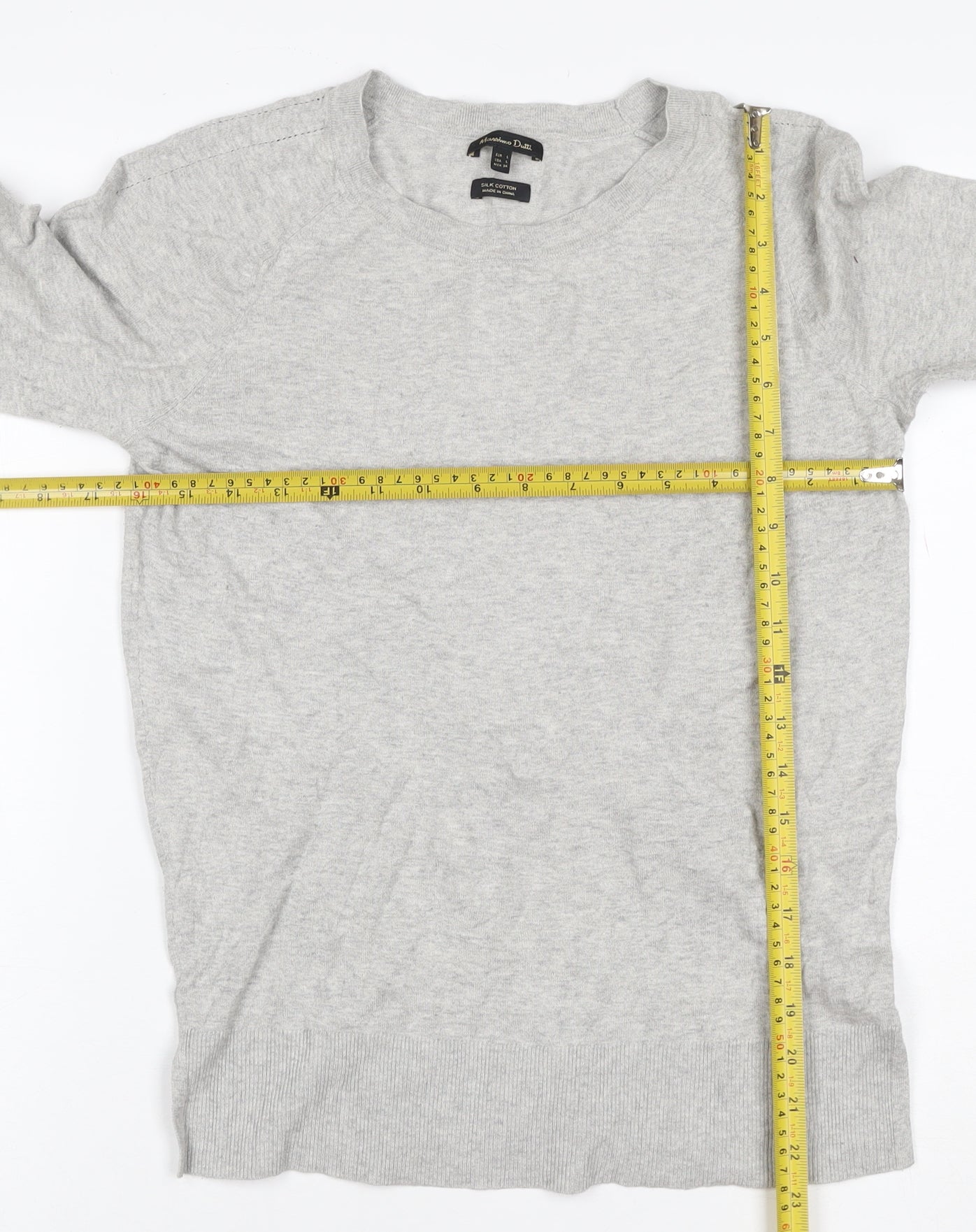 Massimo Dutti Women Grey Silk Cotton Crew Neck Pullover Jumper L