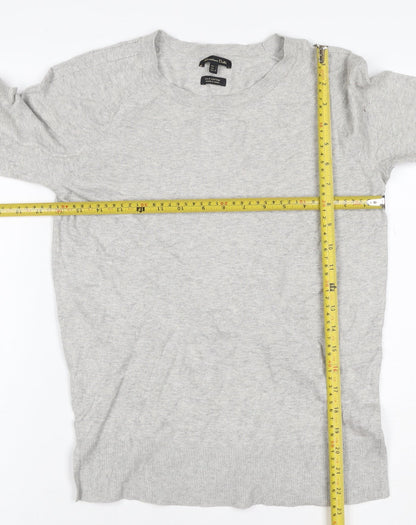 Massimo Dutti Women Grey Silk Cotton Crew Neck Pullover Jumper L