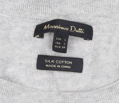 Massimo Dutti Women Grey Silk Cotton Crew Neck Pullover Jumper L