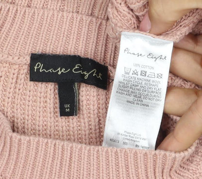 Phase Eight Women Pink M Cotton High Neck Raglan Knit Jumper