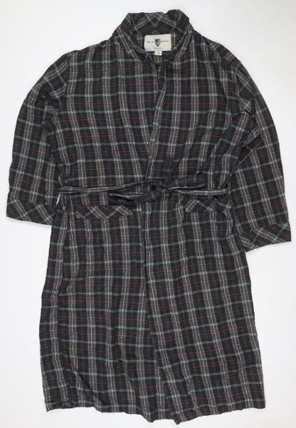 Black Brown Men’s Black Plaid Cotton Flannel Belted One Piece Pyjamas M