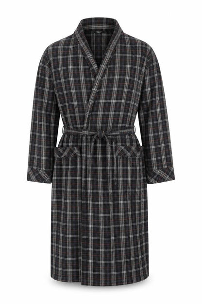 Black Brown Men’s Black Plaid Cotton Flannel Belted One Piece Pyjamas M