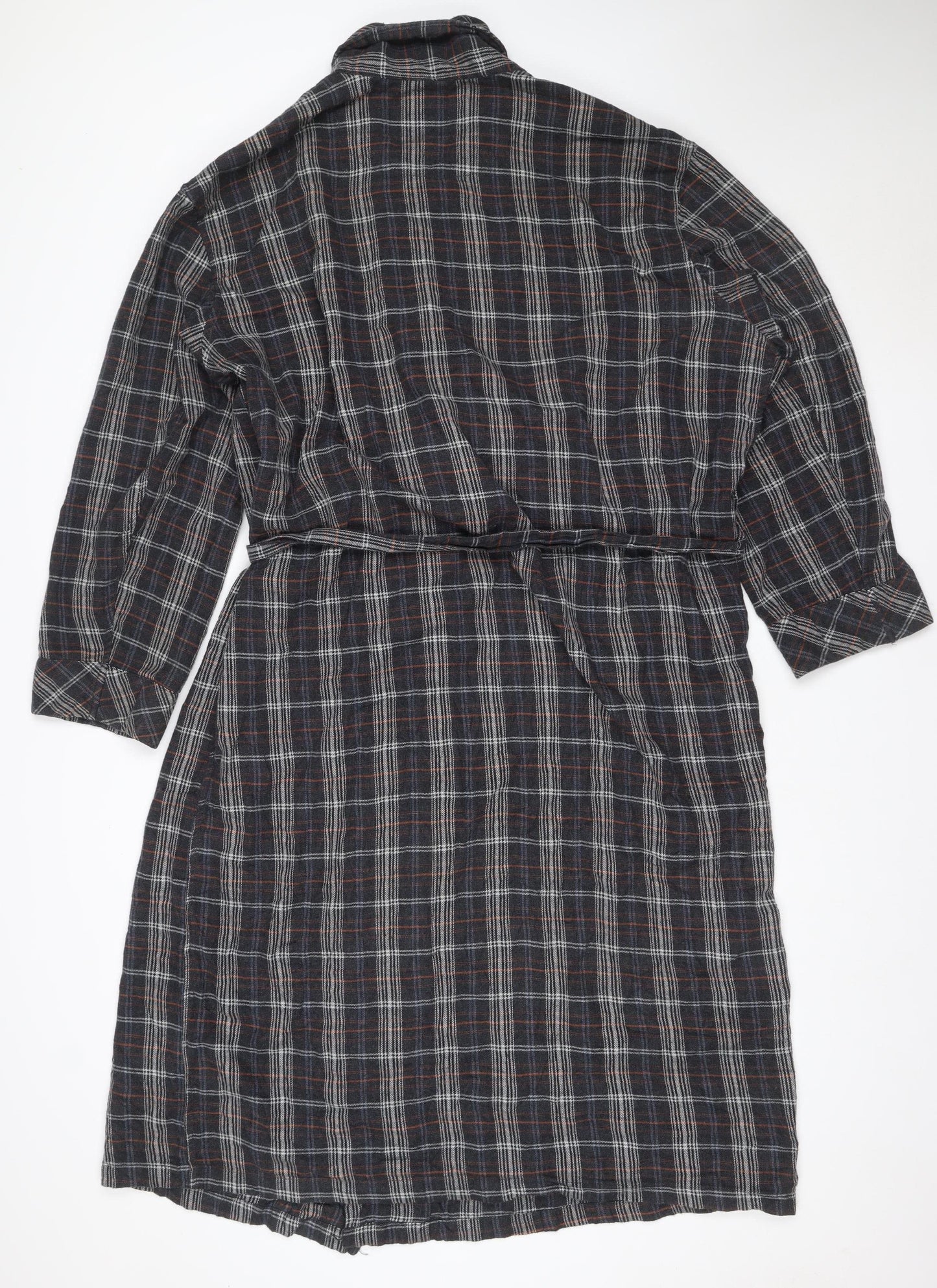 Black Brown Men’s Black Plaid Cotton Flannel Belted One Piece Pyjamas M