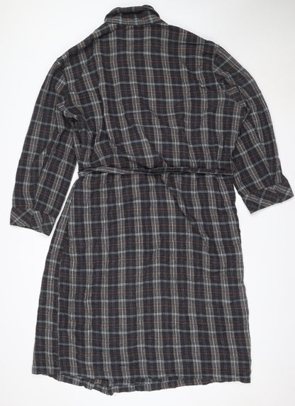 Black Brown Men’s Black Plaid Cotton Flannel Belted One Piece Pyjamas M