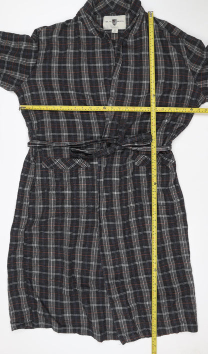 Black Brown Men’s Black Plaid Cotton Flannel Belted One Piece Pyjamas M