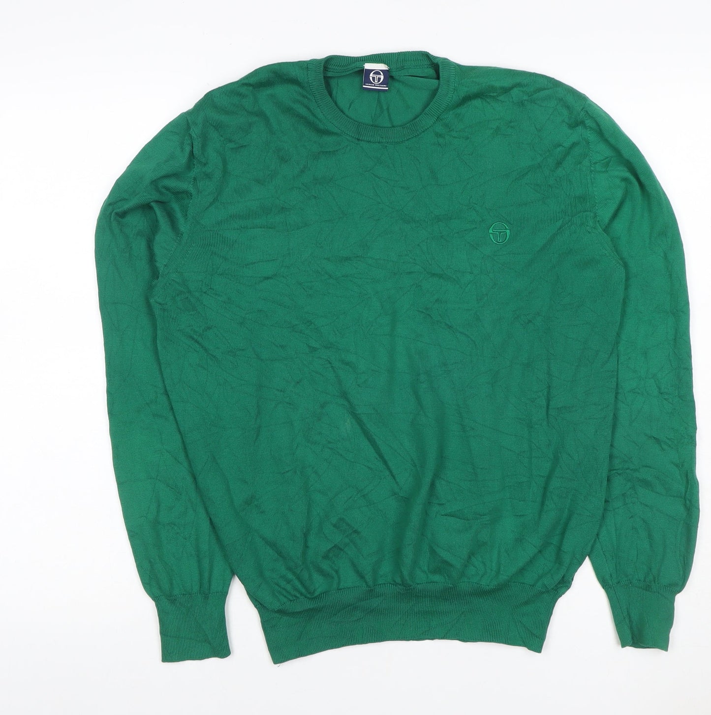Sergio Tacchini Mens Green 2XL Crew Neck Logo Cotton Pullover Jumper