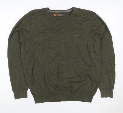 Ben Sherman Men’s Green L Cotton Crew Neck Logo Pullover Jumper