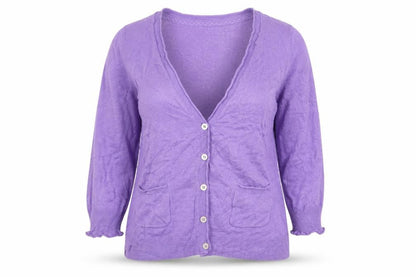 Laura Ashley Women Purple Linen Cotton V-Neck Cardigan UK 14
