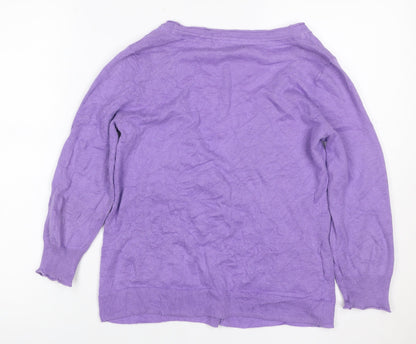 Laura Ashley Women Purple Linen Cotton V-Neck Cardigan UK 14