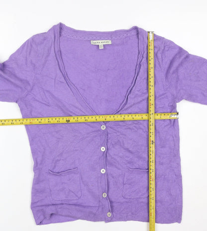 Laura Ashley Women Purple Linen Cotton V-Neck Cardigan UK 14