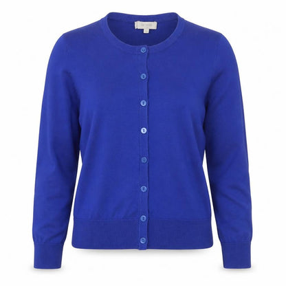 Hobbs Women Blue S Cotton Silk Button Knit Cardigan Round Neck