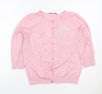 Dorothy Perkins Women Pink Size 14 Beaded Bow Knit Cardigan