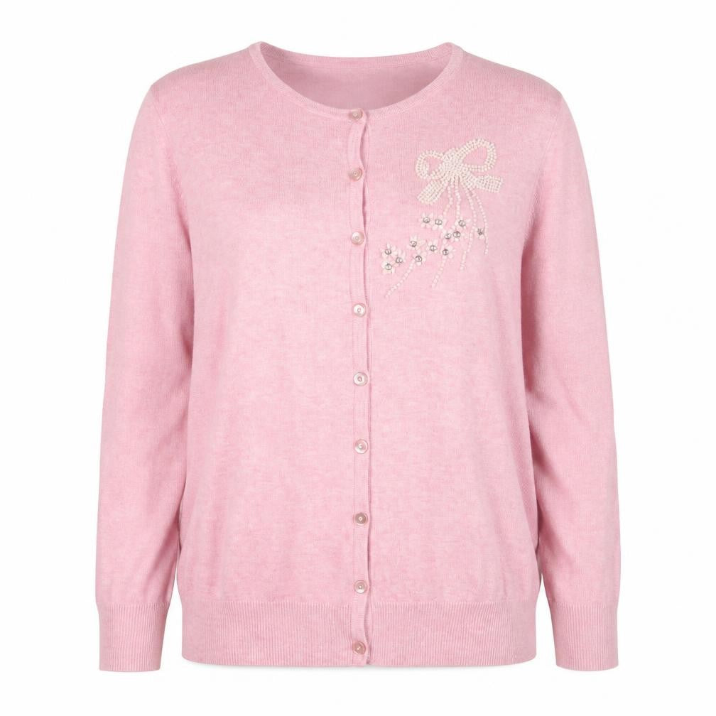 Dorothy Perkins Women Pink Size 14 Beaded Bow Knit Cardigan