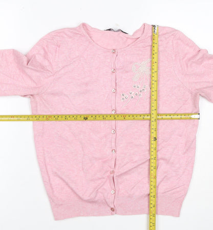 Dorothy Perkins Women Pink Size 14 Beaded Bow Knit Cardigan