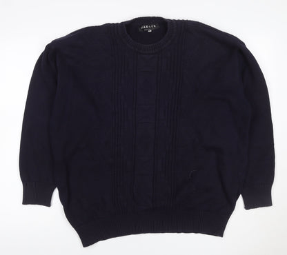 Jaeger Men’s Blue XL Cable Knit Cotton Crew Neck Pullover Jumper
