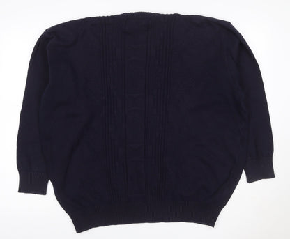 Jaeger Men’s Blue XL Cable Knit Cotton Crew Neck Pullover Jumper