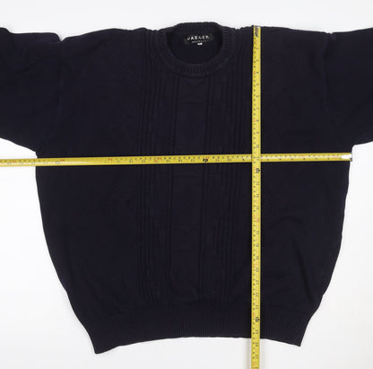 Jaeger Men’s Blue XL Cable Knit Cotton Crew Neck Pullover Jumper