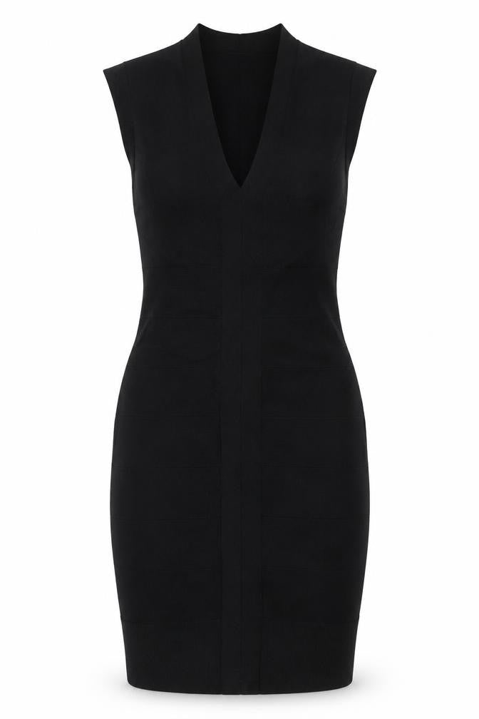 Phase Eight Women Black UK 12 Sleeveless V-Neck Knee Length Sheath Dress