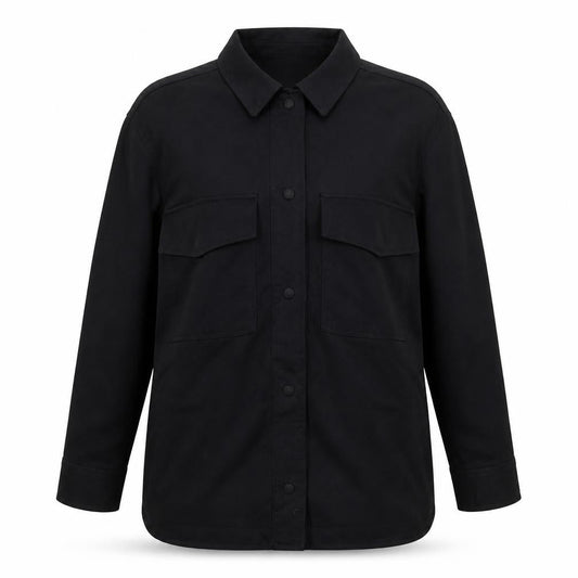 Zara Women Black M Military Utility Shirt Jacket Button Pockets
