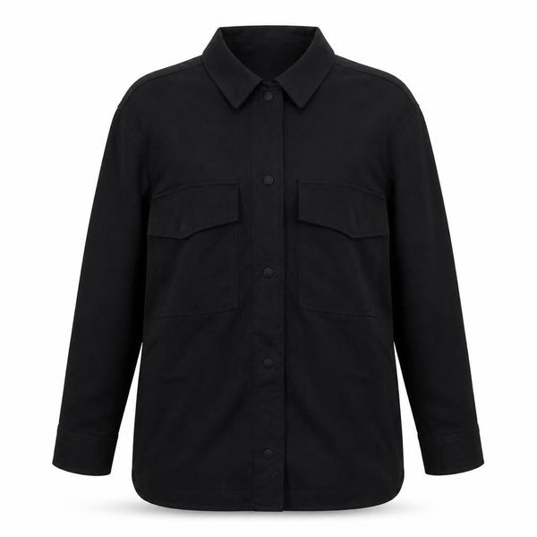 Zara Women Black M Military Utility Shirt Jacket Button Pockets