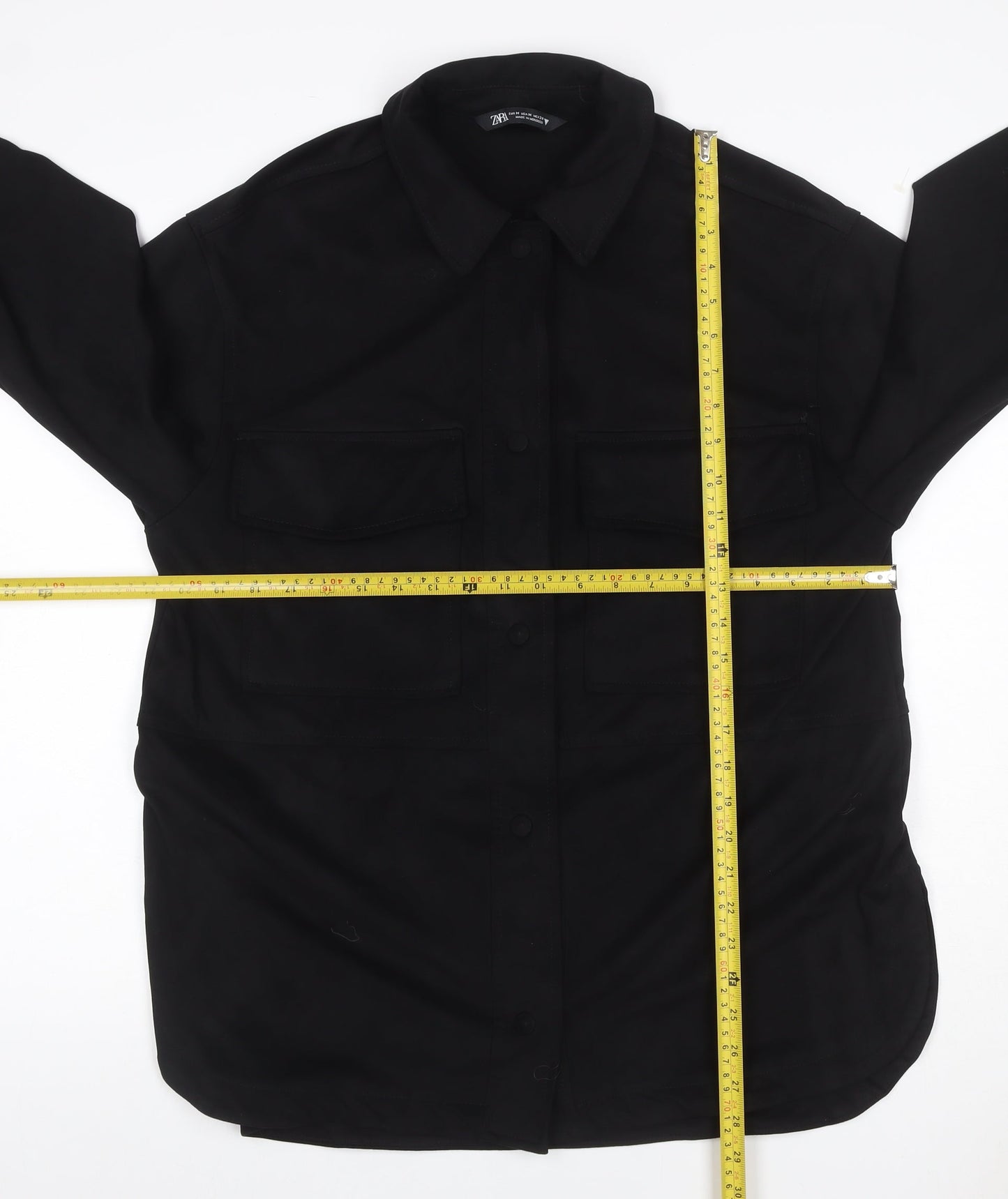Zara Women Black M Military Utility Shirt Jacket Button Pockets